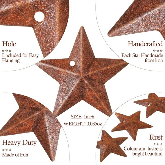 52 Pieces Metal Rusty Barn Star for Crafts with Holes 1.18 Inch Antique Primitiv - Picture 3 of 6
